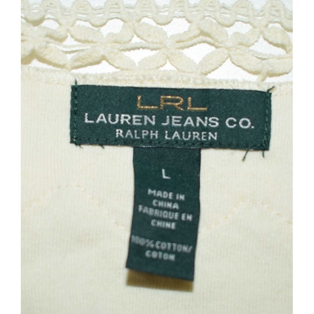 Ralph Lauren LRL Women Large Top Cream Cap Sleeve‎ Lace Romantic Elegant - Picture 4 of 10